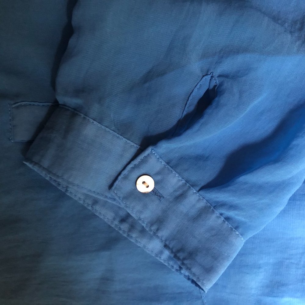 Apt. 9 Ocean Blue Sheer Roll Tab Sleeve Blouse | S - Picture 9 of 9